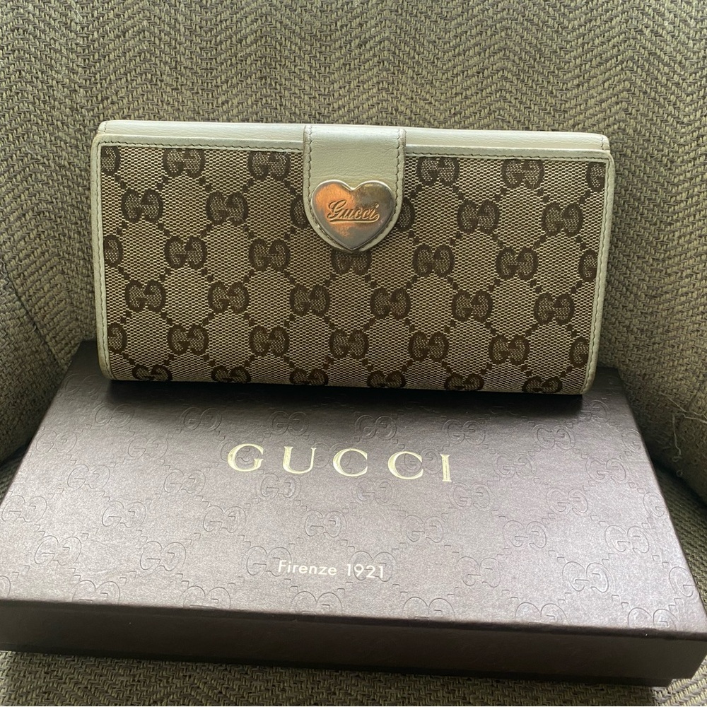 Gucci Brown and Gray Monogram Long Wallet Authentic